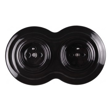 Elhard - Priză dublă ceramică retro pentru casă, cu ramă 230V neagră