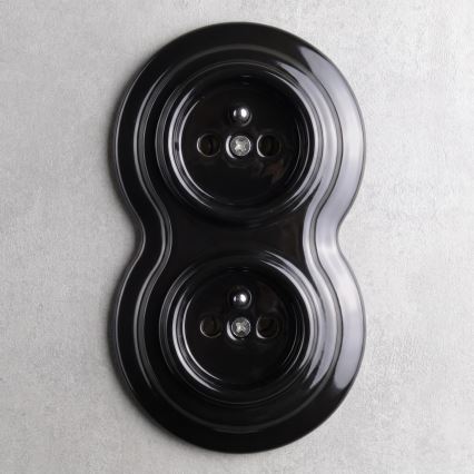 Elhard - Priză dublă ceramică retro pentru casă, cu ramă 230V neagră