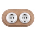 Elhard - Priză dublă ceramică retro pentru uz casnic cu ramă SCHUKO 230V alb/lemn deschis