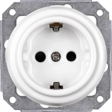 Elhard - Priză dublă ceramică retro pentru uz casnic, cu ramă SCHUKO, 230V, albă