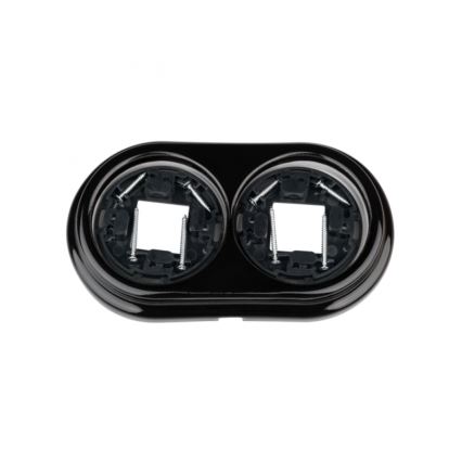 Elhard - Priză dublă de perete ceramică, stil retro, pentru locuință, cu ramă, 230V, neagră