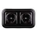 Elhard - Priză dublă retro din ceramică pentru locuință cu ramă SCHUKO 230V neagră