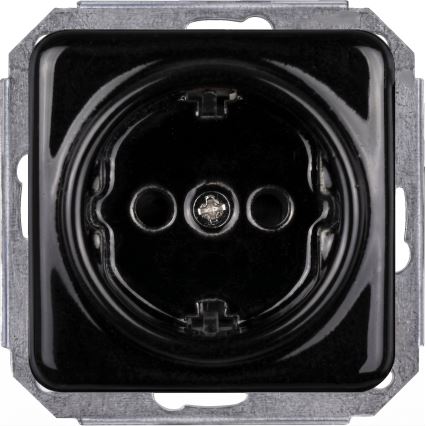 Elhard - Priză dublă retro din ceramică pentru locuință cu ramă SCHUKO 230V neagră