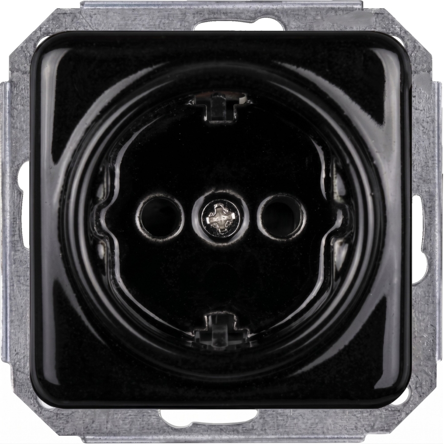Elhard - Priză dublă retro din ceramică pentru locuință cu ramă SCHUKO 230V neagră