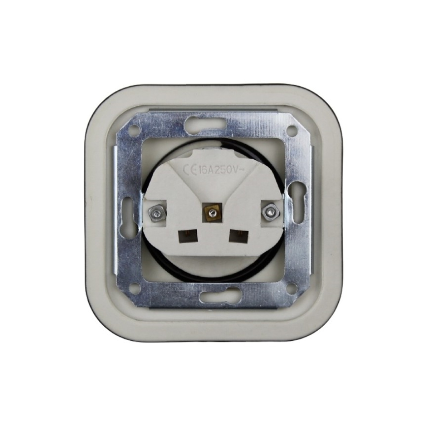 Elhard - Priză dublă retro din ceramică pentru locuință cu ramă SCHUKO 230V neagră