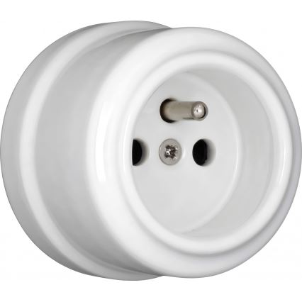 Elhard - Priză dublă retro din ceramică pentru perete, cu ramă, 230 V, albă