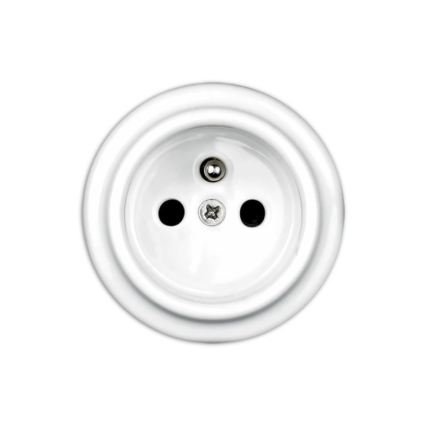Elhard - Priză dublă retro din ceramică pentru perete, cu ramă, 230 V, albă