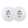 Elhard - Priză dublă retro din ceramică pentru uz casnic cu ramă SCHUKO 230V albă