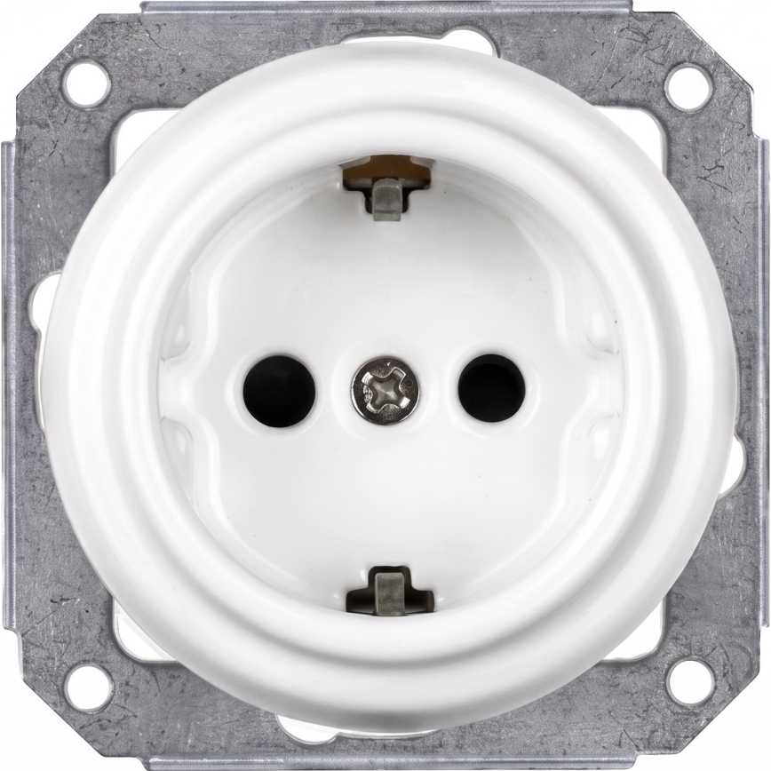 Elhard - Priză dublă retro din ceramică pentru uz casnic cu ramă SCHUKO 230V albă