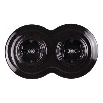 Elhard - Priză dublă retro din ceramică pentru uz casnic cu ramă SCHUKO 230V neagră