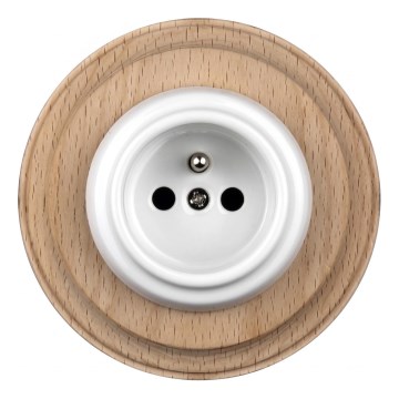 Elhard - Priză retro ceramică de perete cu ramă 230V alb/lemn deschis