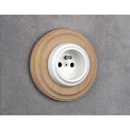 Elhard - Priză retro ceramică de perete cu ramă 230V alb/lemn deschis