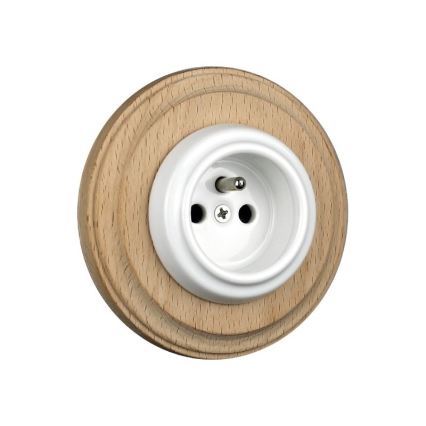 Elhard - Priză retro ceramică de perete cu ramă 230V alb/lemn deschis