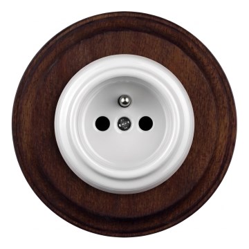 Elhard - Priză retro ceramică de perete cu ramă 230V alb/lemn închis