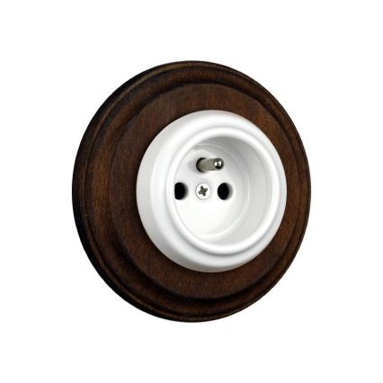 Elhard - Priză retro ceramică de perete cu ramă 230V alb/lemn închis