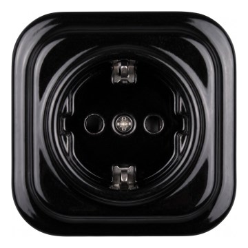 Elhard - Priză retro ceramică de perete cu ramă SCHUKO 230V neagră