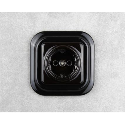 Elhard - Priză retro ceramică de perete cu ramă SCHUKO 230V neagră