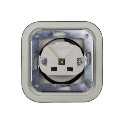 Elhard - Priză retro ceramică de perete cu ramă SCHUKO 230V neagră