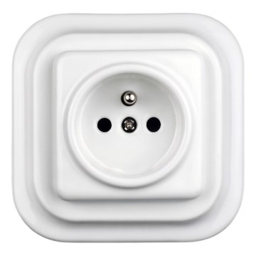 Elhard - Priză retro ceramică de perete pentru uz casnic, cu ramă, 230 V, albă