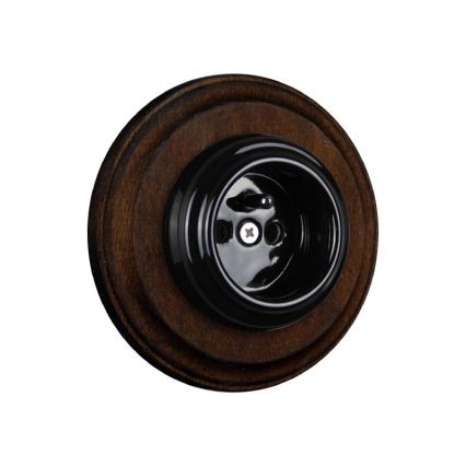 Elhard - Priză retro ceramică pentru locuință cu ramă 230V negru/lemn închis