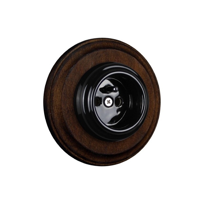 Elhard - Priză retro ceramică pentru locuință cu ramă 230V negru/lemn închis
