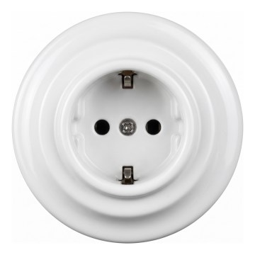 Elhard - Priză retro ceramică pentru uz casnic cu ramă SCHUKO 230V, albă