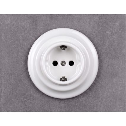 Elhard - Priză retro ceramică pentru uz casnic cu ramă SCHUKO 230V, albă