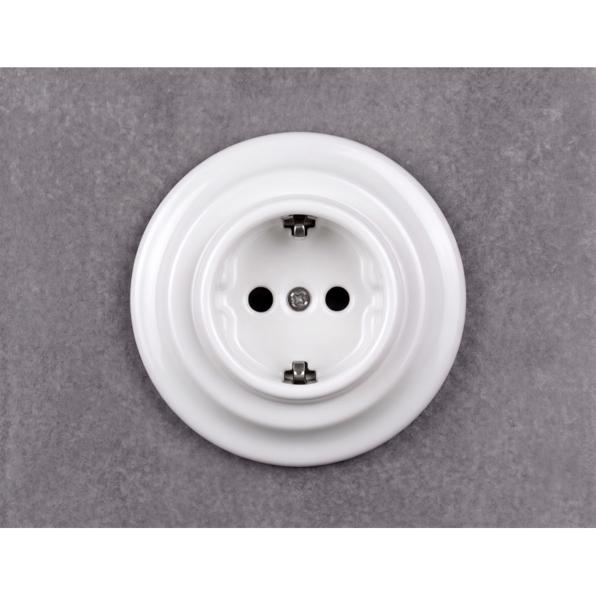 Elhard - Priză retro ceramică pentru uz casnic cu ramă SCHUKO 230V, albă