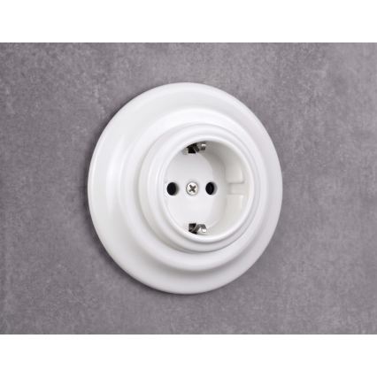 Elhard - Priză retro ceramică pentru uz casnic cu ramă SCHUKO 230V, albă