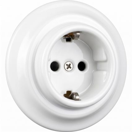 Elhard - Priză retro ceramică pentru uz casnic cu ramă SCHUKO 230V, albă