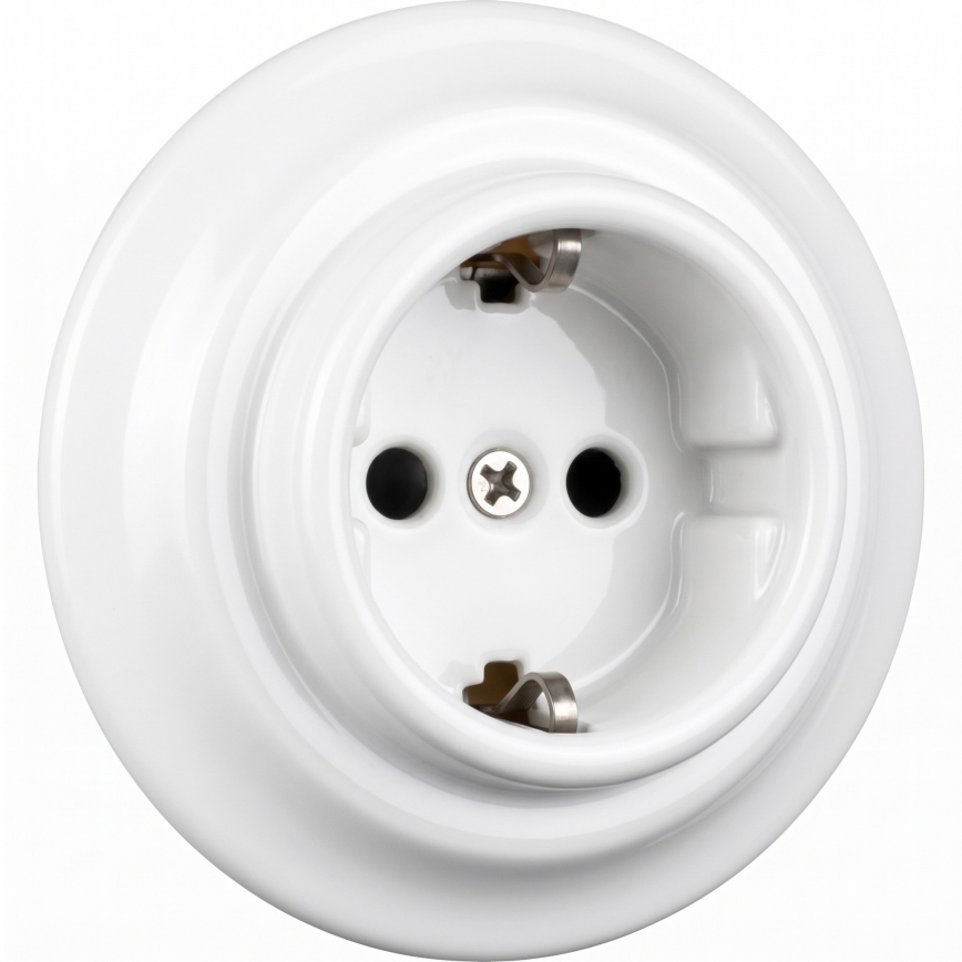 Elhard - Priză retro ceramică pentru uz casnic cu ramă SCHUKO 230V, albă