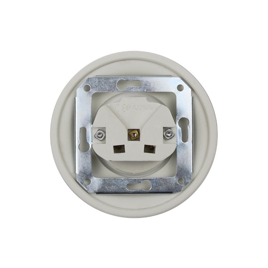 Elhard - Priză retro ceramică pentru uz casnic cu ramă SCHUKO 230V, albă