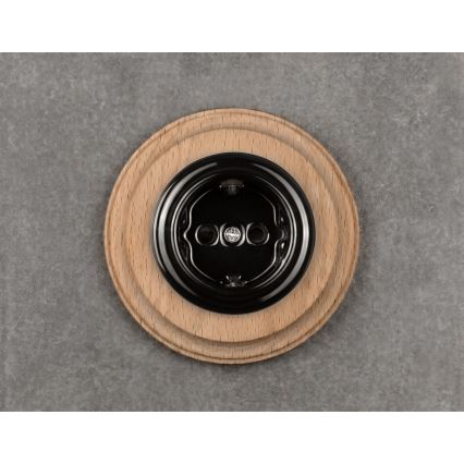 Elhard - Priză retro din ceramică pentru casă cu ramă SCHUKO 230V negru/lemn deschis