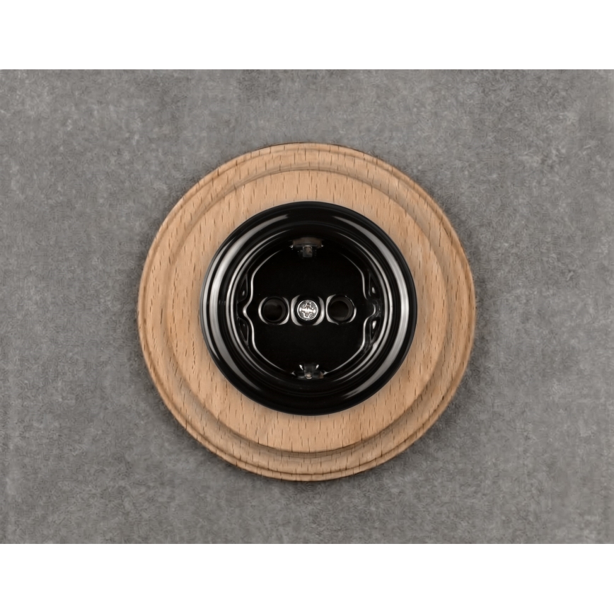 Elhard - Priză retro din ceramică pentru casă cu ramă SCHUKO 230V negru/lemn deschis