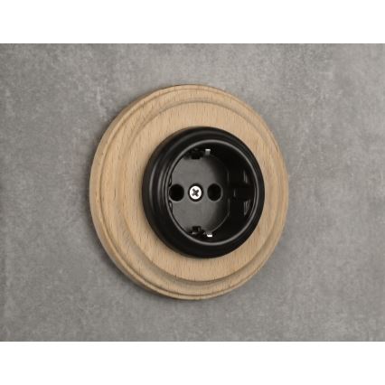 Elhard - Priză retro din ceramică pentru casă cu ramă SCHUKO 230V negru/lemn deschis