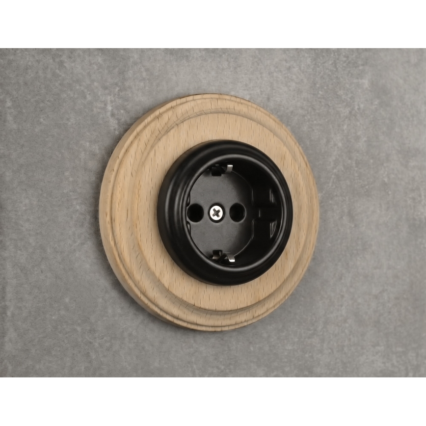 Elhard - Priză retro din ceramică pentru casă cu ramă SCHUKO 230V negru/lemn deschis