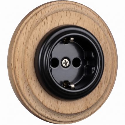 Elhard - Priză retro din ceramică pentru casă cu ramă SCHUKO 230V negru/lemn deschis
