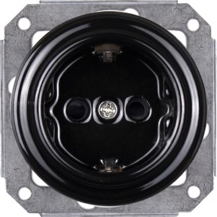 Elhard - Priză retro din ceramică pentru casă cu ramă SCHUKO 230V negru/lemn deschis