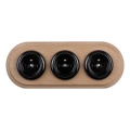 Elhard - Priză retro ceramică triplă pentru locuință cu ramă 230V, negru/lemn deschis