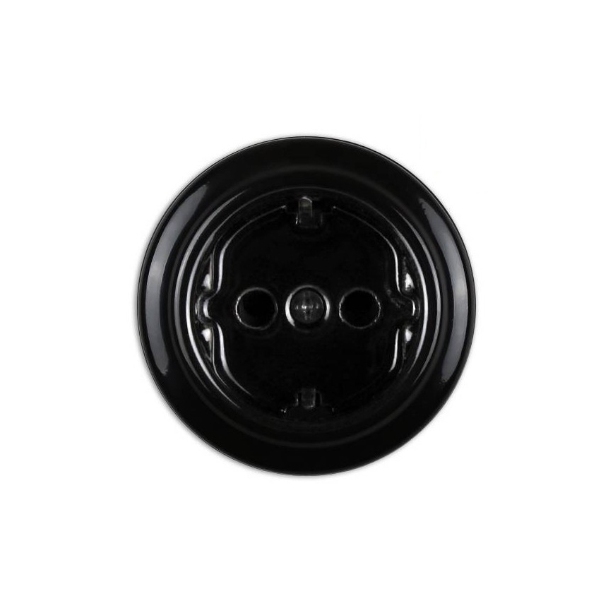 Elhard - Priză retro de perete din ceramică, pentru locuință, cu ramă, 230V, neagră