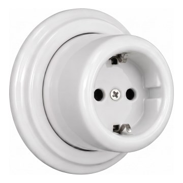 Elhard - Priză retro de perete din ceramică pentru uz casnic, cu ramă SCHUKO, 230V, albă