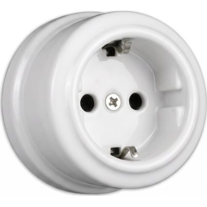 Elhard - Priză retro de perete din ceramică pentru uz casnic, cu ramă SCHUKO, 230V, albă