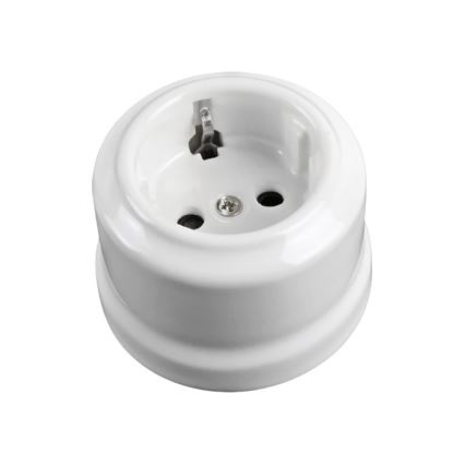 Elhard - Priză retro de perete din ceramică pentru uz casnic, cu ramă SCHUKO, 230V, albă