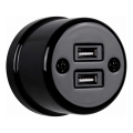 Elhard - Priză retro din ceramică, 2x USB-A, neagră