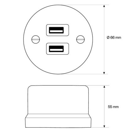 Elhard - Priză retro din ceramică, 2x USB-A, neagră