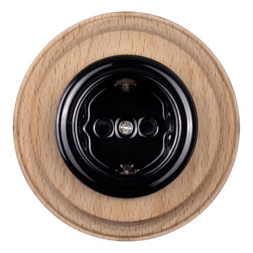 Elhard - Priză retro din ceramică pentru casă cu ramă SCHUKO 230V negru/lemn deschis