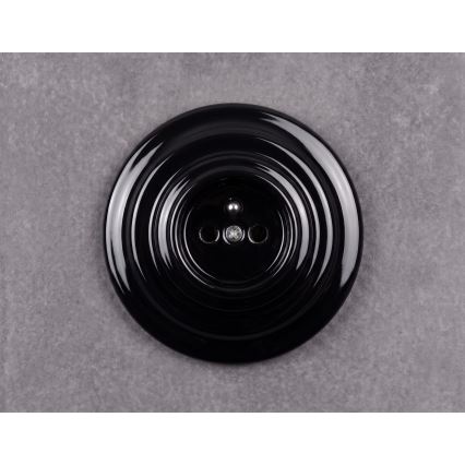 Elhard - Priză retro din ceramică pentru locuință, cu ramă, 230V, neagră