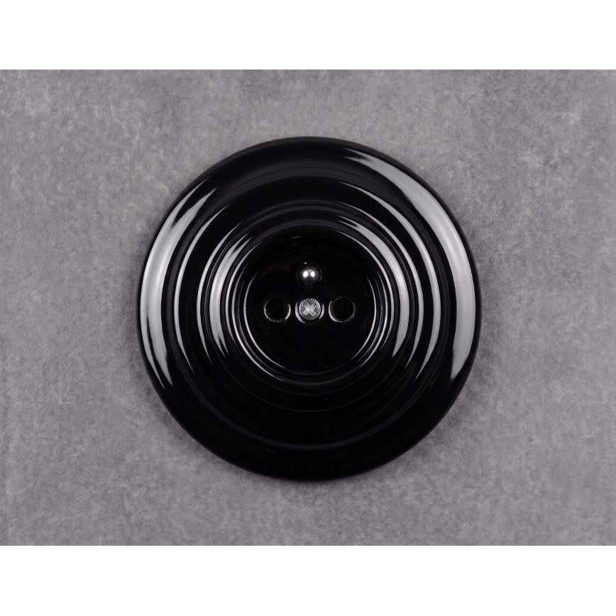 Elhard - Priză retro din ceramică pentru locuință, cu ramă, 230V, neagră
