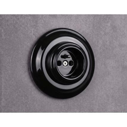 Elhard - Priză retro din ceramică pentru locuință, cu ramă, 230V, neagră