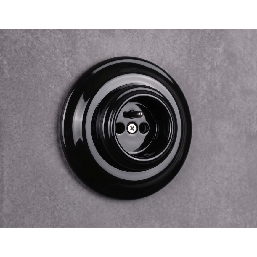 Elhard - Priză retro din ceramică pentru locuință, cu ramă, 230V, neagră